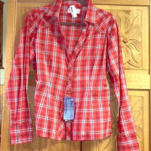 Ladies Panhandle Slim Western V-Neck Shirt New L